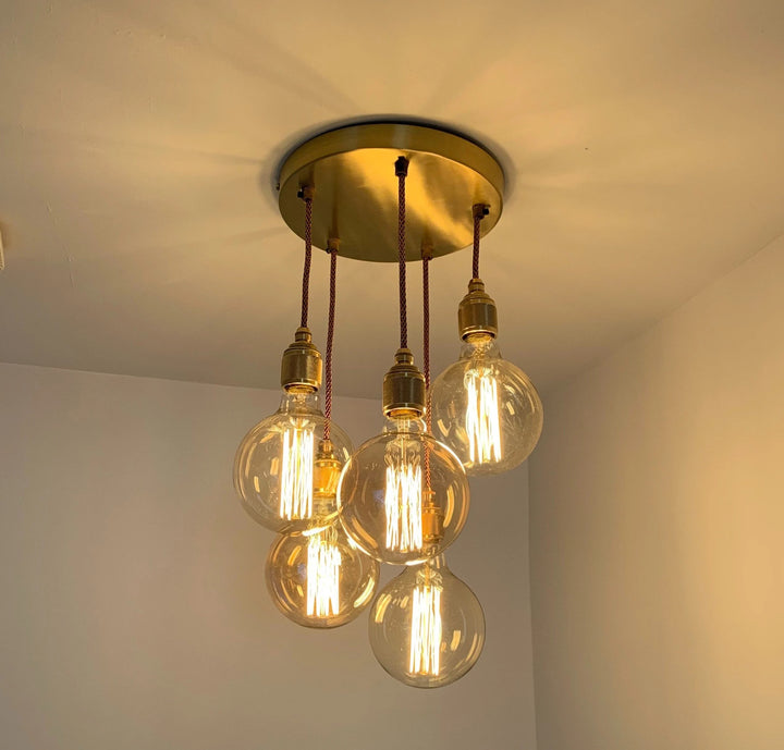 Brass 5 pendant ceiling light (without bulbs)