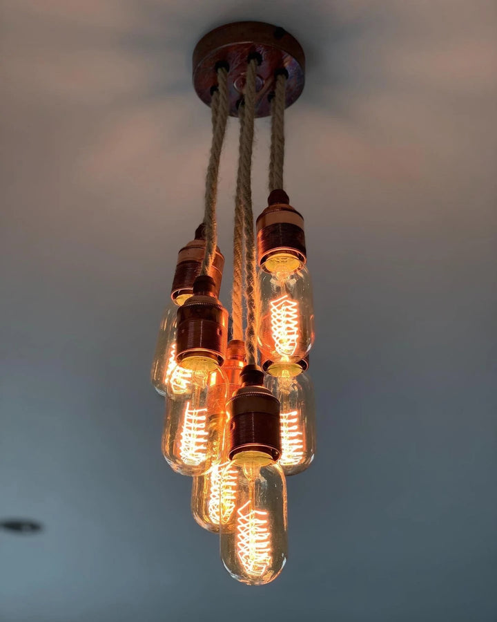 Rustic Copper Rope Pendant with 6 drops (Without Bulbs)
