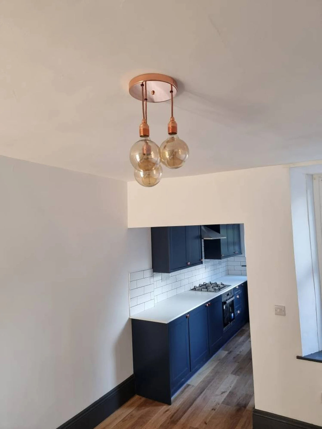 Polished Copper 3 drop pendant ceiling light (without bulbs)