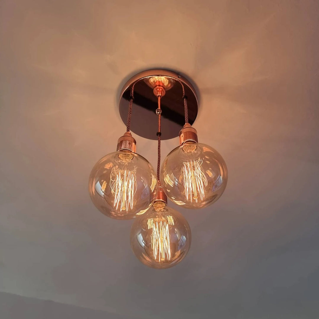 Polished Copper 3 drop pendant ceiling light (without bulbs)