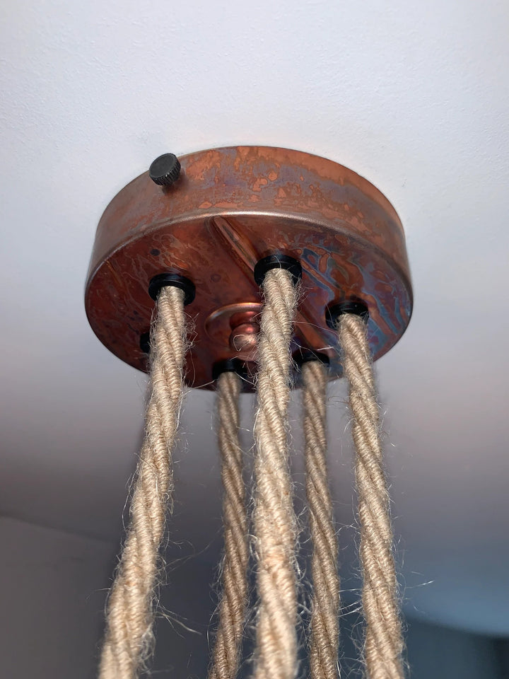 Rustic Copper Rope Pendant with 6 drops (Without Bulbs)