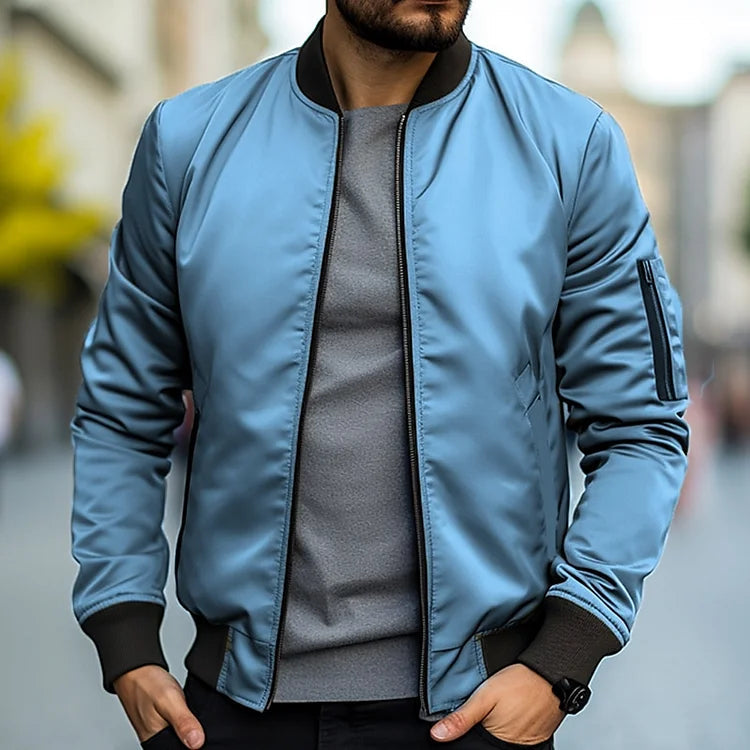 Men's Lightweight Bomber Jacket with Ribbed Trim - view 2